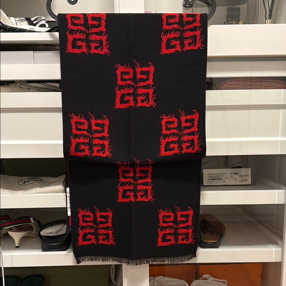 Givenchy Red and Black Multi 4G Scarf